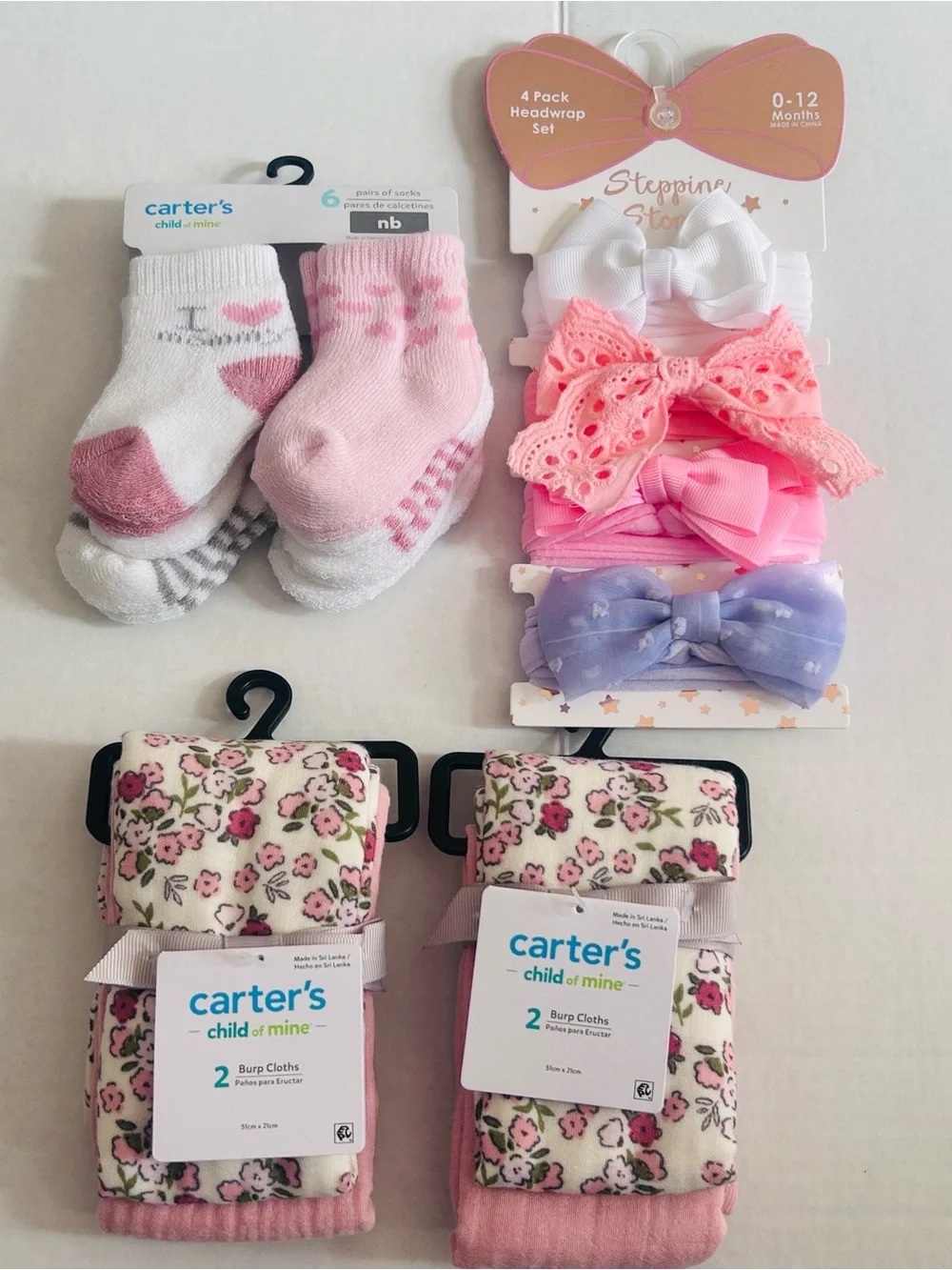 Carter's Baby Pink & White Headwrap and Sock Set - Girls